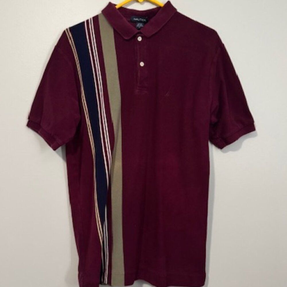 USED Men's Nautica Short Sleeve Polo Shirt Color Burgundy Size Large